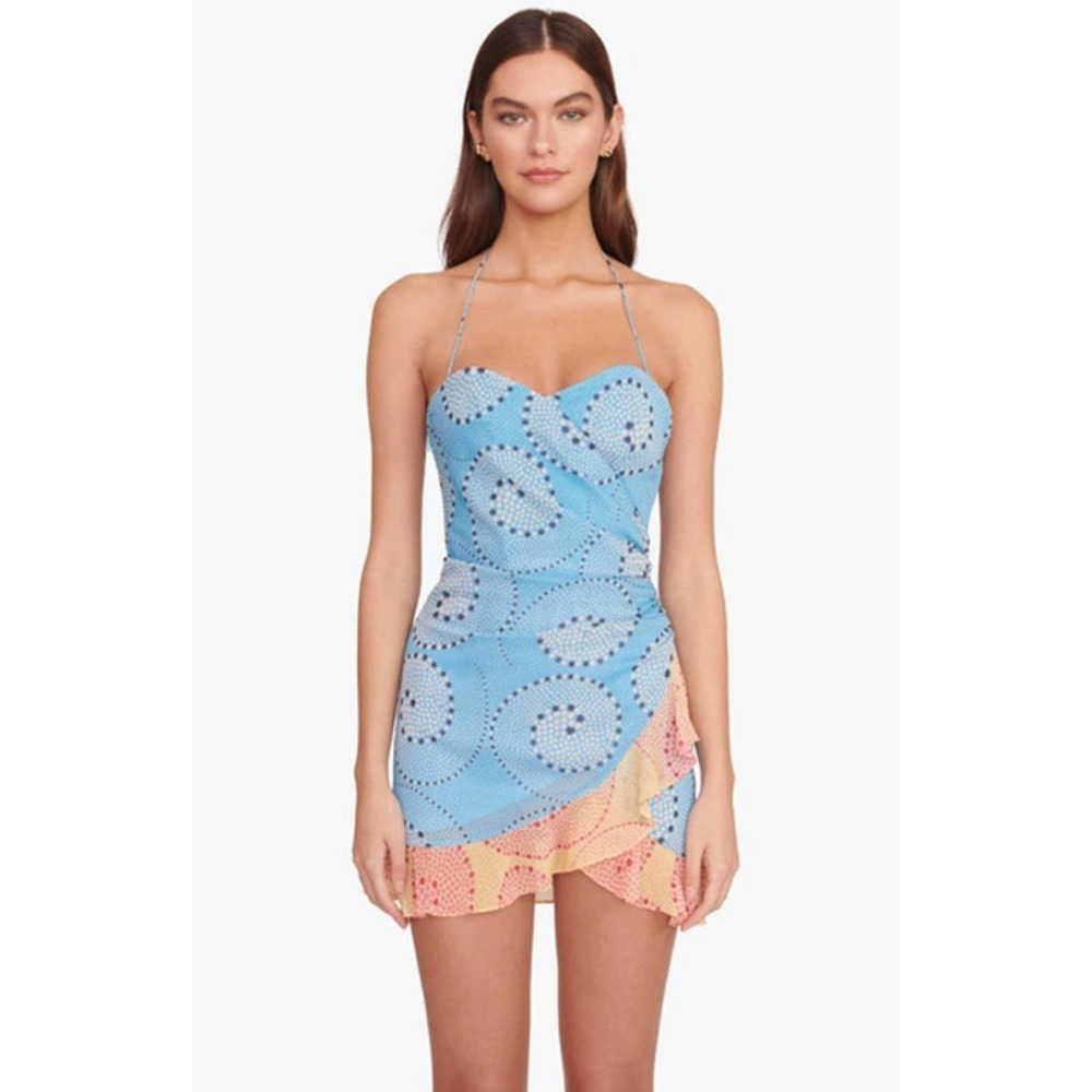 NEW STAUD Naveah Halter Neck Dress Ruffled Tulip Hem Sunray Whirlpool Size 10